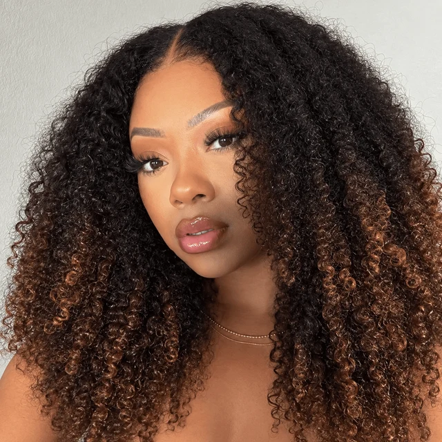 Geeta Hair Kinky Curly Kinky Edges Ombre Brown Wig 13 official product photo