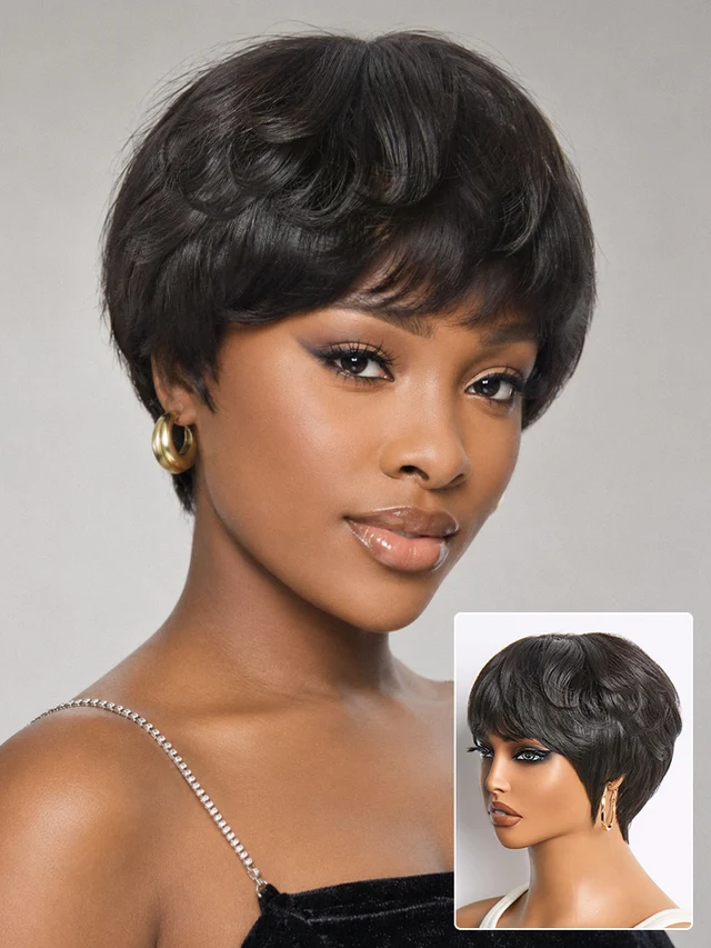 Luvme Hair Throw Go Natural Black Pixie Cut Bangs Glueless official product photo